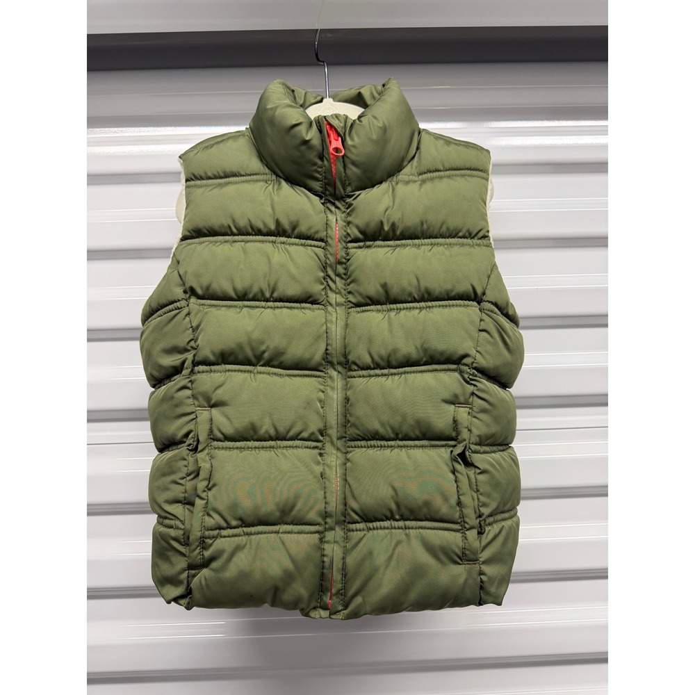 Gap Kids Puffer Vest Olive Green Sherpa Lined Full Zip Jacket Small 6-7